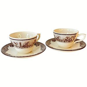 2 Sets Josiah Wedgwood And Sons Plymouth Cup And Saucer For Williams Sonoma VTG